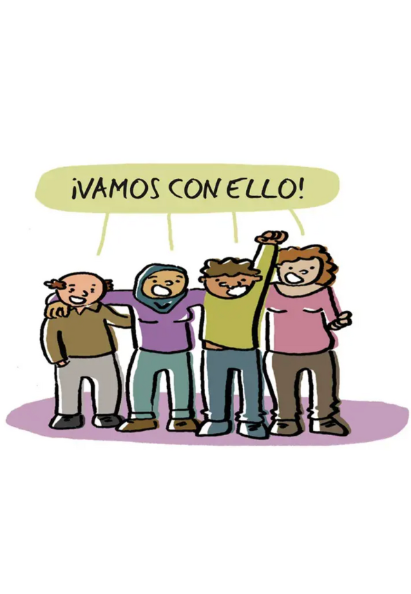 Familia unida y motivada con el mensaje ¡Vamos con ello!