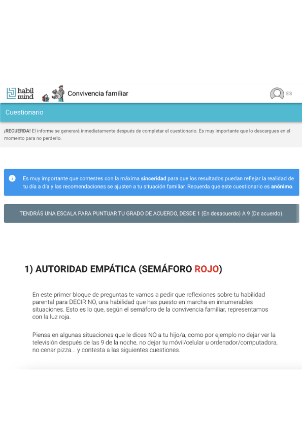 Autoridad empática - Semáforo rojo: bloque de cuestionario